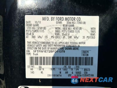 Zdjęcie 10 z 10 samochodu: 2011 FORD F150 SUPERCREW VIN:1FTFW1ET2BFD11379 - miniatura