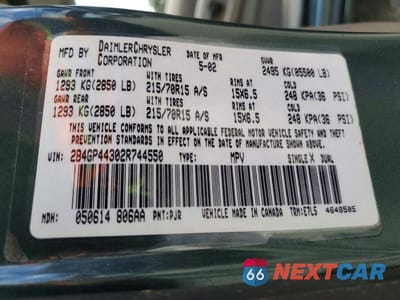 Zdjęcie 13 z 13 samochodu: 2002 DODGE GRAND CARAVAN SPORT VIN:2B4GP44302R744550 - miniatura