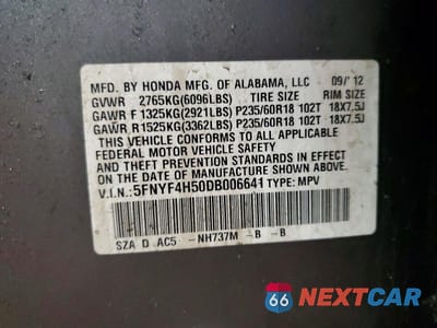 Zdjęcie 13 z 13 samochodu: 2013 HONDA PILOT EXL VIN:5FNYF4H50DB006641 - miniatura