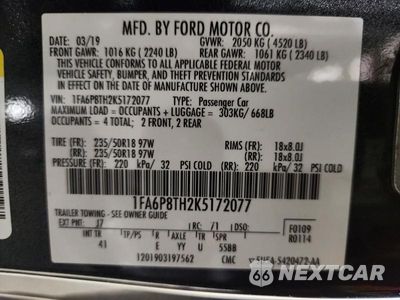Zdjęcie 12 z 12 samochodu: 2019 FORD MUSTANG VIN:1FA6P8TH2K5172077 - miniatura