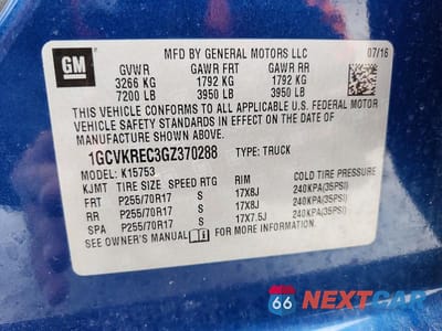Zdjęcie 12 z 12 samochodu: 2016 CHEVROLET SILVERADO K1500 LT VIN:1GCVKREC3GZ370288 - miniatura
