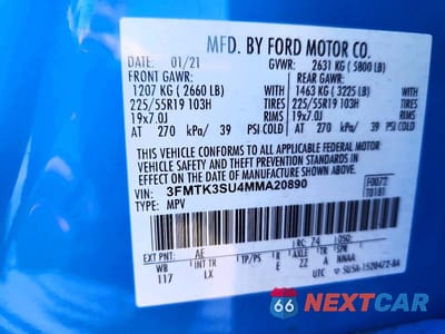 Zdjęcie 12 z 12 samochodu: 2021 FORD MUSTANG MACH-E PREMIUM VIN:3FMTK3SU4MMA20890 - miniatura