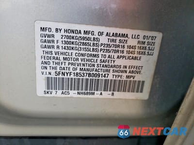Zdjęcie 14 z 14 samochodu: 2007 HONDA PILOT EXL VIN:5FNYF18537B009147 - miniatura