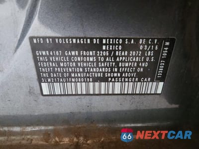 Zdjęcie 12 z 12 samochodu: 2015 VOLKSWAGEN GOLF VIN:3VW217AU1FM080198 - miniatura