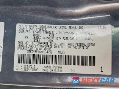 Zdjęcie 12 z 12 samochodu: 2021 TOYOTA TUNDRA CREWMAX SR5 VIN:5TFEY5F16MX274750 - miniatura