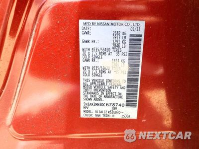 Zdjęcie 13 z 13 samochodu: 2013 NISSAN PATHFINDER S VIN:5N1AR2MN3DC678740 - miniatura