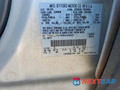 Zdjęcie 13 z 13 samochodu: 2004 FORD ESCAPE XLT VIN:1FMCU93104KA42622 - miniatura