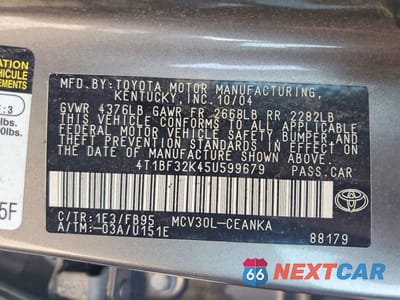 Zdjęcie 12 z 12 samochodu: 2005 TOYOTA CAMRY LE V6 VIN:4T1BF32K45U599679 - miniatura