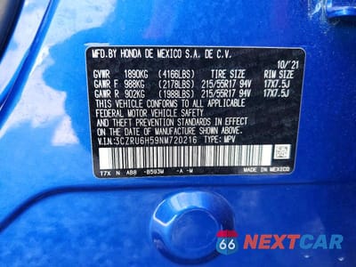 Zdjęcie 13 z 13 samochodu: 2022 HONDA HR-V EX VIN:3CZRU6H59NM720216 - miniatura