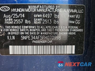 Zdjęcie 12 z 12 samochodu: 2015 HYUNDAI SONATA LIMITED VIN:5NPE34AF5FH070998 - miniatura