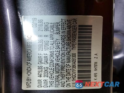 Zdjęcie 12 z 12 samochodu: 2019 HONDA ACCORD SPORT VIN:1HGCV1F36KA051300 - miniatura