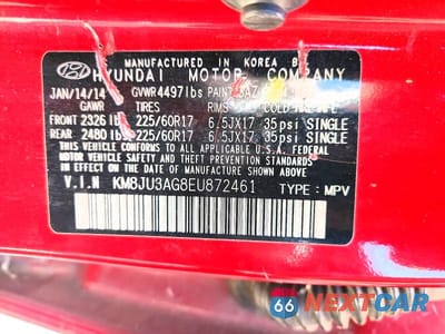 Zdjęcie 13 z 13 samochodu: 2014 HYUNDAI TUCSON SE VIN:KM8JU3AG8EU872461 - miniatura