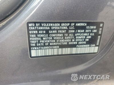 Zdjęcie 12 z 12 samochodu: 2016 VOLKSWAGEN PASSAT VIN:1VWAT7A38GC019625 - miniatura