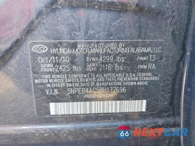 Zdjęcie 12 z 12 samochodu: 2011 HYUNDAI SONATA GLS VIN:5NPEB4AC5BH177696 - miniatura