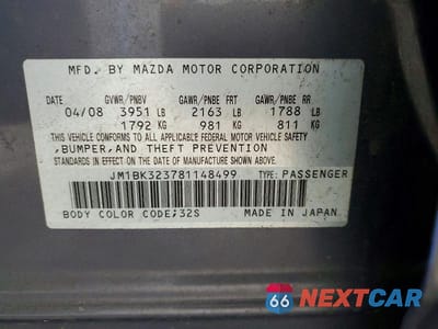 Zdjęcie 12 z 12 samochodu: 2008 MAZDA 3 S VIN:JM1BK323781148499 - miniatura