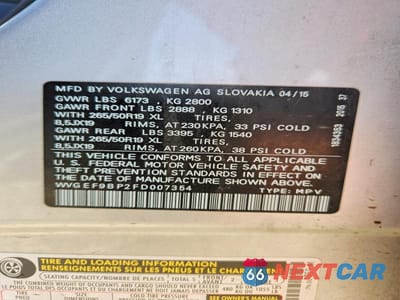 Zdjęcie 12 z 12 samochodu: 2015 VOLKSWAGEN TOUAREG V6 VIN:WVGEF9BP2FD007354 - miniatura