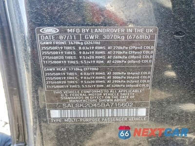 Zdjęcie 13 z 13 samochodu: 2011 LAND ROVER RANGE ROVER SPORT LUX VIN:SALSK2D45BA715602 - miniatura