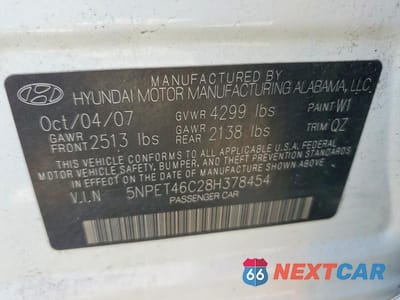 Zdjęcie 12 z 12 samochodu: 2008 HYUNDAI SONATA GLS VIN:5NPET46C28H378454 - miniatura