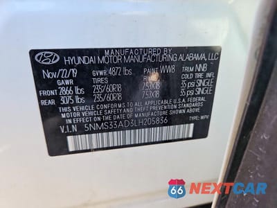 Zdjęcie 13 z 13 samochodu: 2020 HYUNDAI SANTA FE SEL VIN:5NMS33AD3LH205836 - miniatura