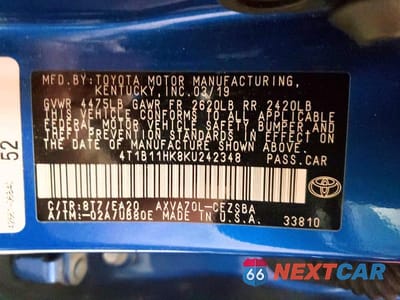 Zdjęcie 12 z 12 samochodu: 2019 TOYOTA CAMRY SE VIN:4T1B11HK8KU242348 - miniatura