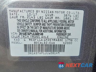 Zdjęcie 13 z 13 samochodu: 2018 NISSAN SENTRA SV VIN:3N1AB7AP1JL608149 - miniatura