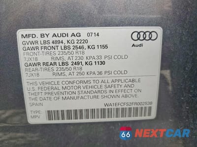 Zdjęcie 13 z 13 samochodu: 2015 AUDI Q3 PREMIUM PLUS VIN:WA1EFCFS2FR002538 - miniatura