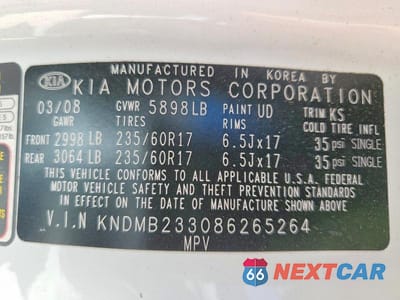 Zdjęcie 13 z 13 samochodu: 2008 KIA SEDONA LX VIN:KNDMB233086265264 - miniatura