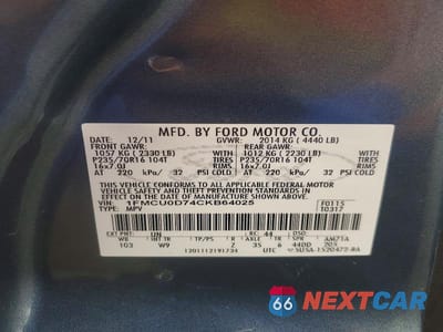 Zdjęcie 13 z 13 samochodu: 2012 FORD ESCAPE XLT VIN:1FMCU0D74CKB64025 - miniatura