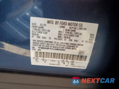 Zdjęcie 13 z 13 samochodu: 2020 FORD EXPLORER LIMITED VIN:1FMSK8FH1LGB93443 - miniatura