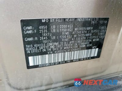 Zdjęcie 13 z 13 samochodu: 2015 SUBARU OUTBACK 3.6R LIMITED VIN:4S4BSENC9F3268423 - miniatura