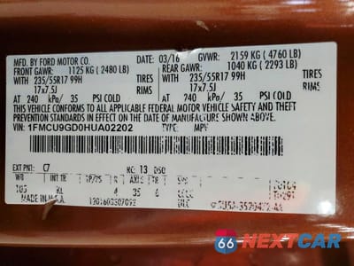 Zdjęcie 13 z 13 samochodu: 2017 FORD ESCAPE SE VIN:1FMCU9GD0HUA02202 - miniatura