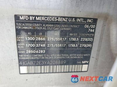 Zdjęcie 13 z 13 samochodu: 2000 MERCEDES-BENZ ML 430 VIN:4JGAB72E3YA208889 - miniatura