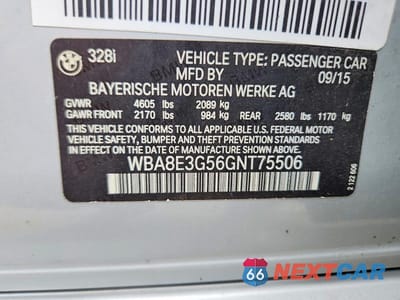 Zdjęcie 12 z 12 samochodu: 2016 BMW 328 XI SULEV VIN:WBA8E3G56GNT75506 - miniatura