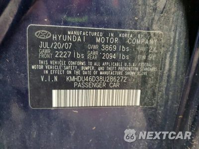 Zdjęcie 12 z 12 samochodu: 2008 HYUN ELANTRA VIN:KMHDU46D38U286272 - miniatura