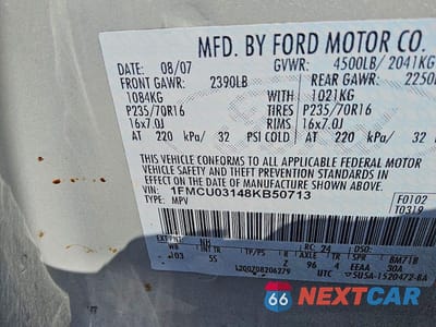 Zdjęcie 13 z 13 samochodu: 2008 FORD ESCAPE XLT VIN:1FMCU03148KB50713 - miniatura