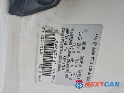 Zdjęcie 12 z 12 samochodu: 2003 MAZDA MX-5 MIATA BASE VIN:JM1NB353330311527 - miniatura