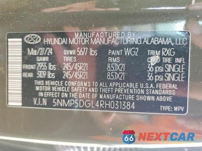 Zdjęcie 14 z 14 samochodu: 2024 HYUNDAI SANTA FE CALLIGRAPHY VIN:5NMP5DGL4RH031384 - miniatura