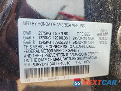 Zdjęcie 13 z 13 samochodu: 2020 ACURA MDX VIN:5J8YD4H3XLL040510 - miniatura