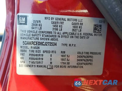 Zdjęcie 14 z 14 samochodu: 2012 BUICK ENCLAVE VIN:5GAKRCED8CJ272534 - miniatura