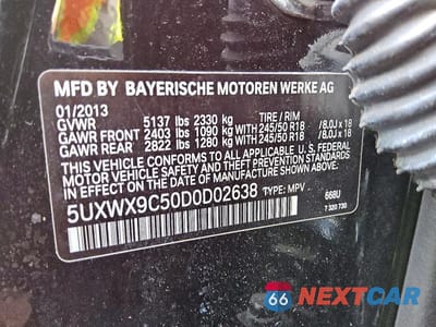 Zdjęcie 12 z 12 samochodu: 2013 BMW X3 XDRIVE28I VIN:5UXWX9C50D0D02638 - miniatura