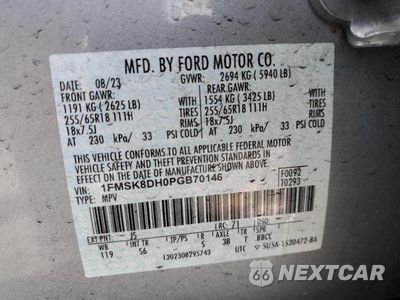 Zdjęcie 14 z 14 samochodu: 2023 FORD EXPLORER XLT VIN:1FMSK8DH0PGB70146 - miniatura
