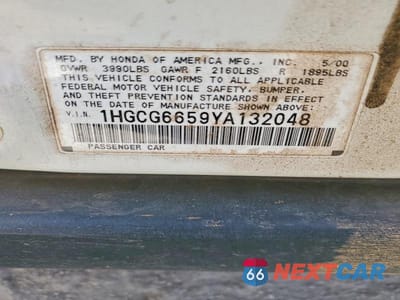 Zdjęcie 13 z 13 samochodu: 2000 HONDA ACCORD LX VIN:1HGCG6659YA132048 - miniatura