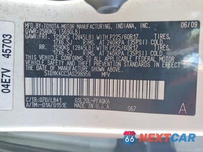 Zdjęcie 13 z 13 samochodu: 2010 TOYOTA SIENNA XLE LIMITED VIN:5TDYK4CC3AS298956 - miniatura