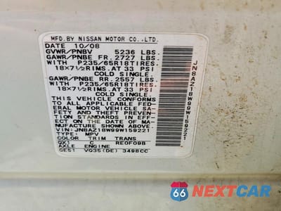 Zdjęcie 13 z 13 samochodu: 2009 NISSAN MURANO S VIN:JN8AZ18W99W159221 - miniatura