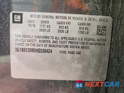 Zdjęcie 12 z 12 samochodu: 2017 CHEVROLET CRUZE LT VIN:3G1BE6SM8HS538424 - miniatura