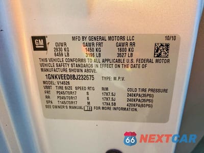 Zdjęcie 13 z 13 samochodu: 2011 CHEVROLET TRAVERSE LS VIN:1GNKVEED8BJ232675 - miniatura