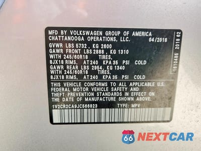 Zdjęcie 13 z 13 samochodu: 2018 VOLKSWAGEN ATLAS SE VIN:1V2CR2CA9JC566823 - miniatura