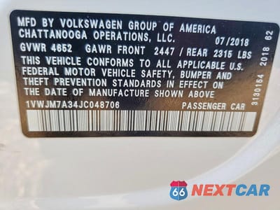 Zdjęcie 12 z 12 samochodu: 2018 VOLKSWAGEN PASSAT GT VIN:1VWJM7A34JC048706 - miniatura
