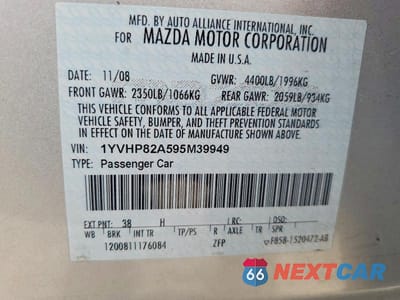 Zdjęcie 12 z 12 samochodu: 2009 MAZDA 6 I VIN:1YVHP82A595M39949 - miniatura
