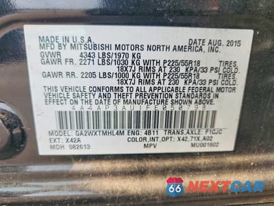 Zdjęcie 13 z 13 samochodu: 2015 MITSUBISHI OUTLANDER SPORT ES VIN:4A4AP3AU1FE050798 - miniatura